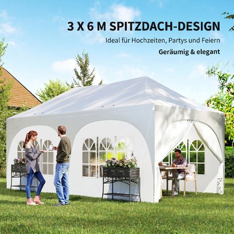 Tente de jardin pliable 3 x 6 m avec parois latérales, 6 sacs de lest, toit à hauteur ajustable, abri de terrasse avec housse de transport (1/4)