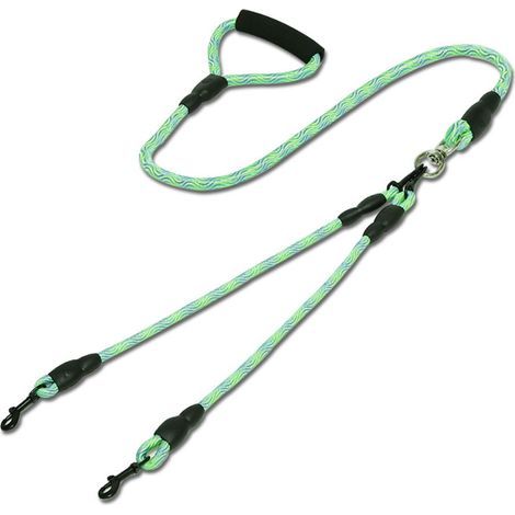 Laisse double pour 2 chiens, vert, 1,0 + 0,6 cm, pour chiens 7 kg (1/5)
