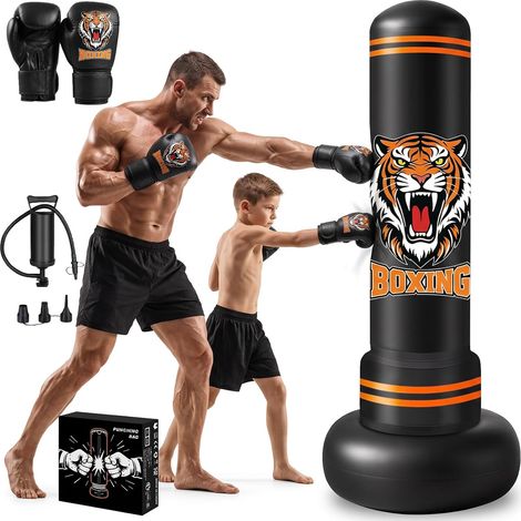 Sac de Frappe Adultes, 190cm Gonflable Punching Ball avec Gants Pompe à Air, Sac de Boxe sur Pied Enfants pour MMA Karaté Fitness Equipement de Boxe Idéal Cadeau Femmes et Hommes (1/5)