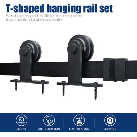 WYCTIN® Puertas correderas,puerta de granero, juego de poleas de riel colgante, estilo de gancho en T, puerta única de 200 cm