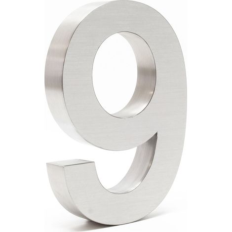 Plaque numéro de maison "9" acier fin 20 cm arial 3D matériel de montage (1/5)