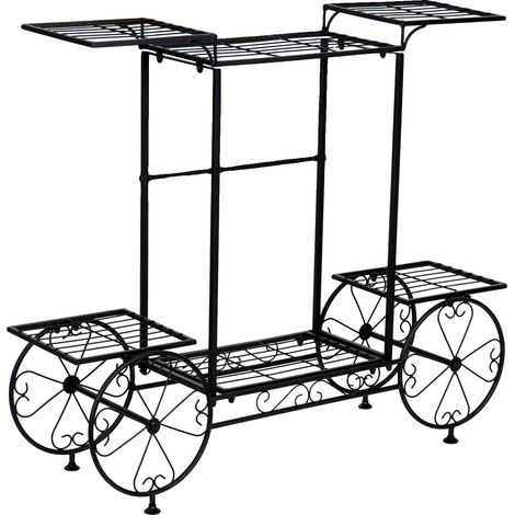 Soporte para plantas, estante metálico de 6 niveles, para uso interior/exterior, color negro. (1/2)