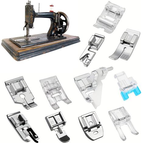 11 pièces Pieds-de-biche pour machine à coudre - Accessoires compatibles avec W6, Singer, Brother, Privileg, Janome, Husqvarna, Carina - Pieds multifonctions pour machines à coudre domestiques (1/5)