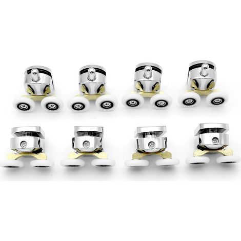 Lot de 8 poulies doubles pour porte de douche en verre avec roues de 23 mm de diamètre pour cabine de douche de rechange (1/5)