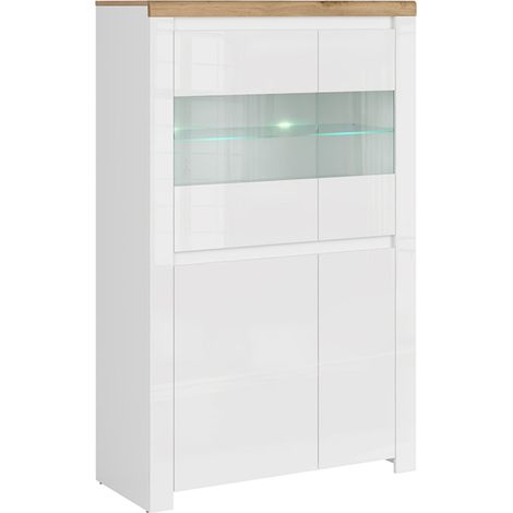 KONSIMO DAMINO Vitrinenschrank, Glas Weiß/Eiche Wotan Dekor (1/3)