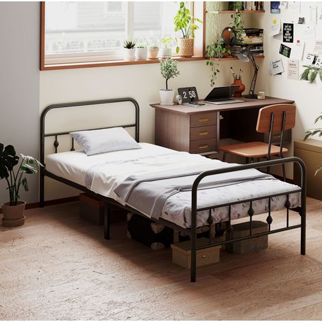 DESVIAE Lit simple cadre de lit en métal pliable 90 x 200 cm avec tête de lit structure silencieuse rangement sous lit 32 cm hauteur totale 82 5 cm noir pour chambre et chambre d amis (1/3)