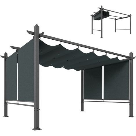 Pergola en Aluminium Tonnelle de Jardin Stores Automatiques Coulissante Rétractable UV50+ 3x4 m Gris Anthracite