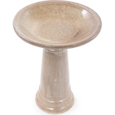 Abreuvoir à oiseaux en céramique artisanale (Ø 31,5 cm, hauteur 38 cm), beige antique brillant avec émail moucheté naturel, résistant aux intempéries et au gel, idéal pour les petits jardins, les terr (1/4)