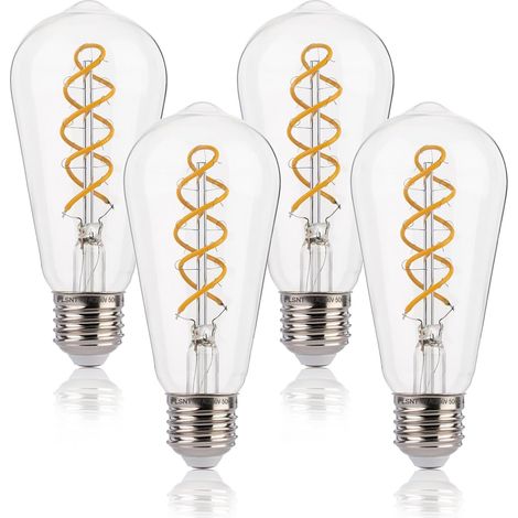 Ampoule Edison E27 Vintage, ST58 Rétro LED à Filament Spirale Lampe Décorative, 4W(équivalent 40W), Blanc Chaud 2200K, Non-Dimmable, Verre transparent, Lot de 4 (1/5)
