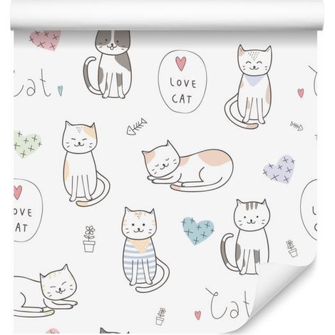 Papier peint chatons joyeux pour salon et chambre 50x1000 cm (1/5)