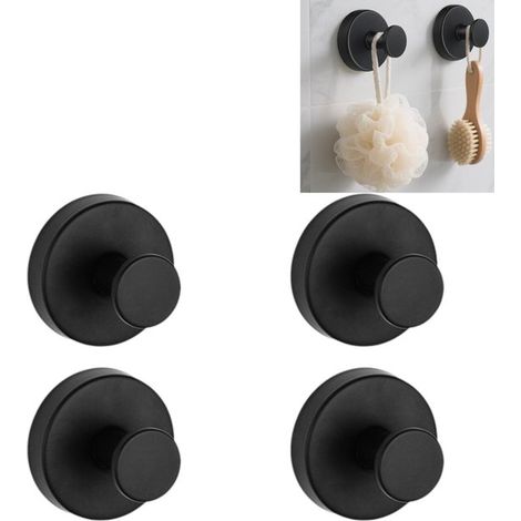 Set mit vier eleganten, schwarzen Edelstahlhaken im Prager Design – Handtuchhaken fürs Badezimmer – Ausziehbarer Haken – 4,70 cm × 5,99 cm – Geeignet zur Montage an Badezimmerfliesen – Schwarz