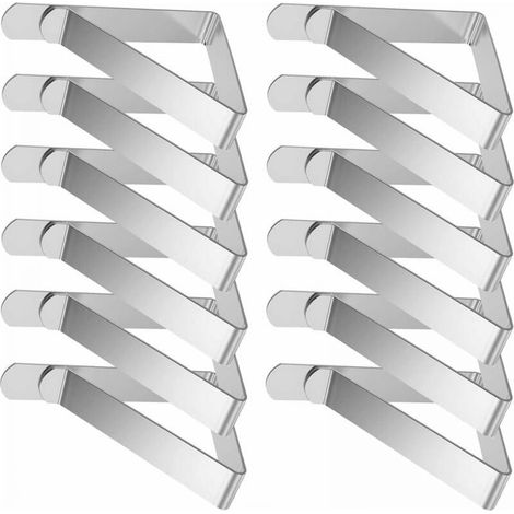 Tablecloth Clips, 12 Pieces Stainless Steel Tablecloth Clips 7.4 x 4.5 cm for Parties, Outdoor Garden Tables, Suitable for 2.5 to 4.5 cm Thick Tables, Silver (1/4)