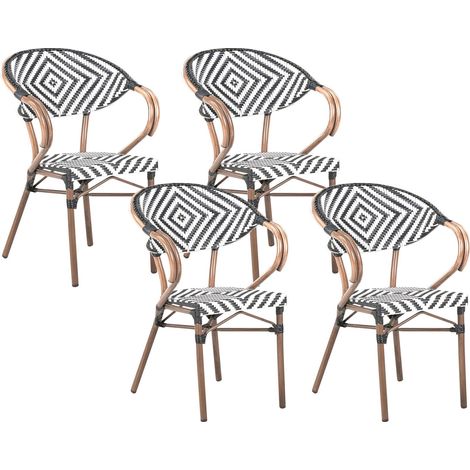 Set di 4 sedie da giardino in Rattan Nero e Bianco Marrone Scuro Caspri