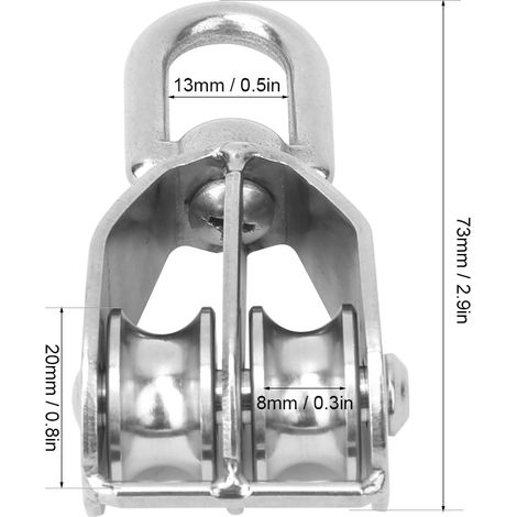2 poulies fixes M20 en acier inoxydable 304, à double roue, pour levage (1/4)
