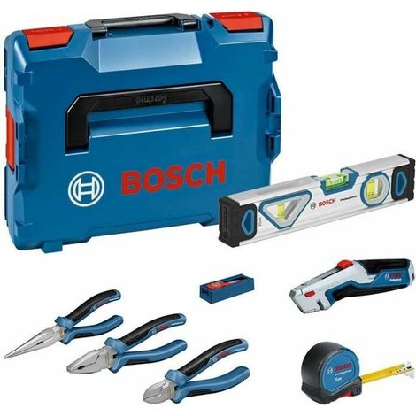 Bosch Professional set de 13 herramientas manuales (incl. 2 alicates, 1 cúter, 1 cinta métrica, 1 nivel de 25 cm, 1 navaja, 10 hojas de repuesto, en L-BOXX) (1/5)