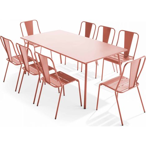 Ensemble table de jardin et 8 chaises bistrot en acier argile - Palavas (1/5)