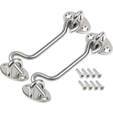 Deux loquets à œillet, crochets de porte en acier inoxydable, loquets à œillet, crochets de verrouillage de porte de grange et loquets à œillet (4 pouces) pour portes et fenêtres. (1/5)