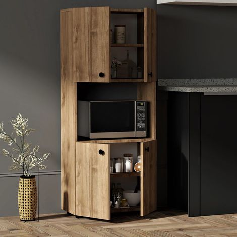 Credenza Sestu, Madia 2 Ripiani, 4 Ante, 5 Vani, 60x31x140h cm Marrone Noce (1/3)