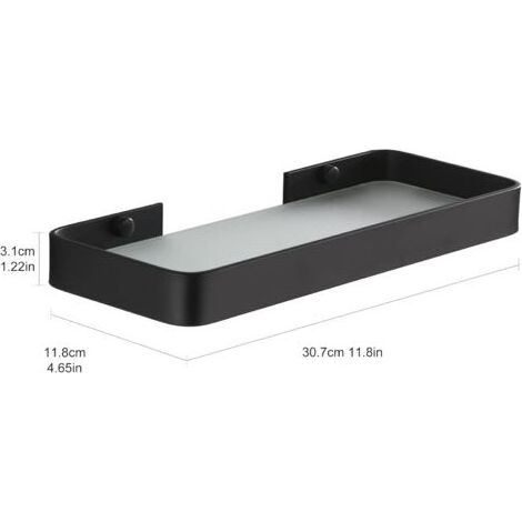 étagère Douche sans Percage Etagere Murale Salle de Bain Caddy avec Rangement Organisateur Antirouille Aucun Dommage en Verre Trempé Aluminium Space pour Accessoires Cuisine 30cm Noir (1/5)