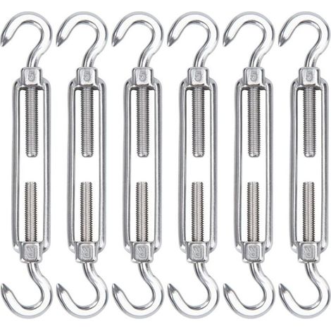 M5 Tendeur Cable Acier Inoxydable, Lot de 6 Tendeur de Fil Crochet et Crochet Réglable Heavy Duty Tension Hook & Hook pour Corde Cable Fil à Linge, Grillagefor Sun Shade Installation-AIMOONSA (1/5)