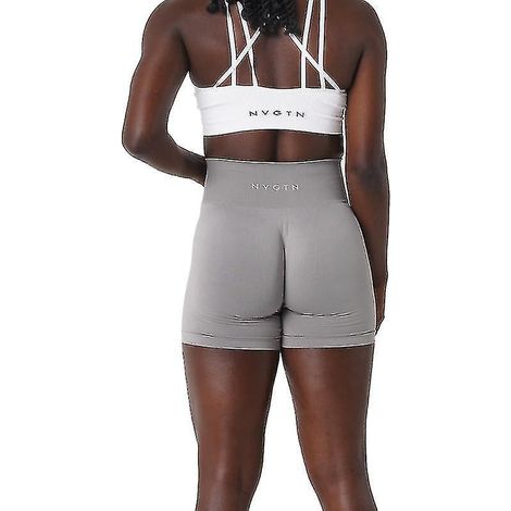 Nvgtn Nahtlose, einfarbige Spandex-Shorts für Damen, weiche Sportleggings, Fitness-Outfit, Yogahose, Sportbekleidung – Größe M – Hellgrau