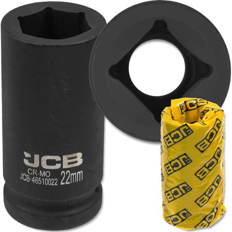 Bussola a impatto profonda JCB da 3/4" in acciaio Cr-Mo a 6 punte, 22 mm