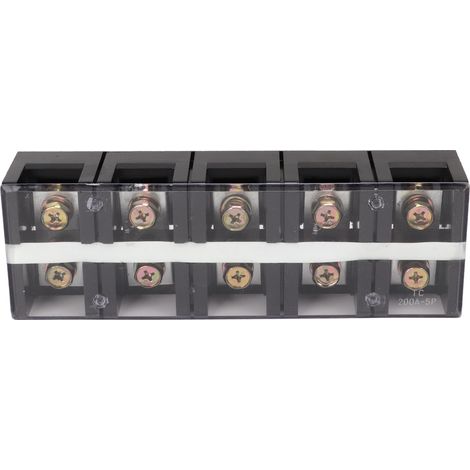 Bornier double rangée haute intensité 200A 600V 5 positions (2005) avec couvercle PC pour distribution d'éclairage et d'alimentation (1/5)