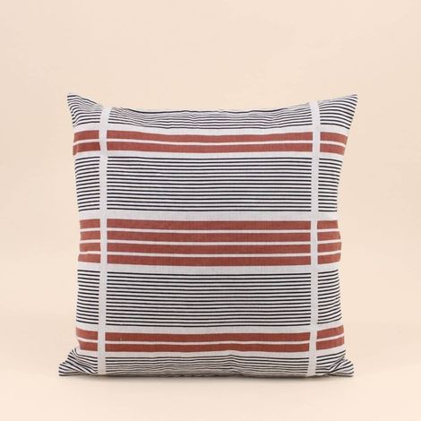 Coussin déperlant et anti uv rayures terracotta, noir 40x40cm (1/5)