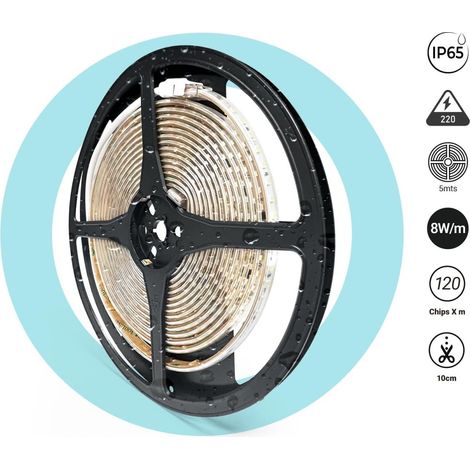 Tira LED 220V AC - Monocolor - 8W/m - 10mm - IP65 - 5 Metros - - Blanco Frío (1/5)