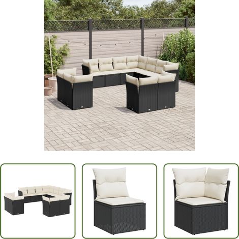 Gartenmöbel - 11-tlg. Garten-Sofagarnitur mit Kissen Schwarz Poly Rattan (1/5)