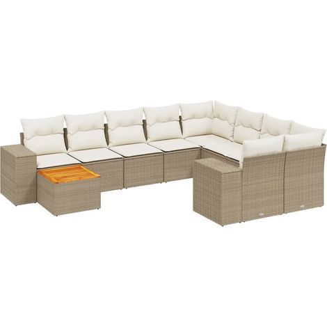 Maison Exclusive - Salon de jardin avec coussins 10 pcs beige résine tressée (1/3)