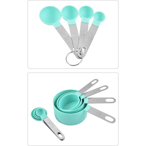 Tasses et cuillères à mesurer vertes en acier inoxydable PP 403 avec trou de suspension, double graduation, nettoyage facile, cuillère à soupe doseuse (1/5)