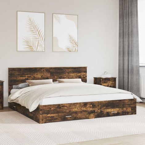 Cadre de lit Chêne fumé 200 x 200 cm Bois d'ingénierie (1/5)