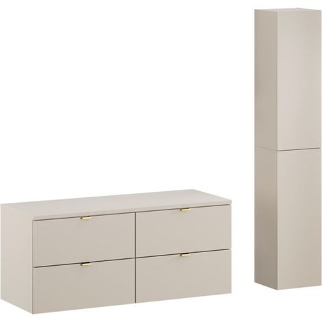 Badezimmer-Set BELLA: Waschtischunterbau 120cm + Waschtischplatte + Stauraumsäule