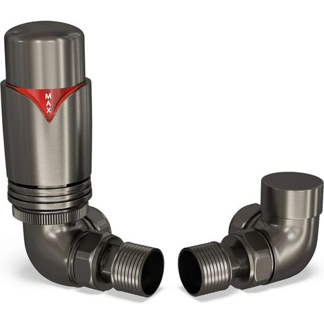 Derry Bold - Pewter Thermostatic Radiator Valve & Lockshield Corner 10mm