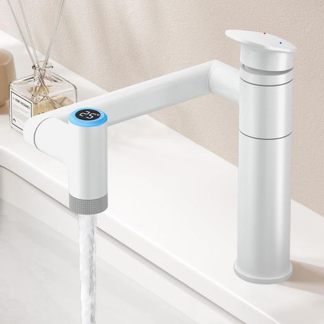 Mitigeur de lavabo pivotant 1080° avec affichage température LED, 2 modes d'eau (1/5)