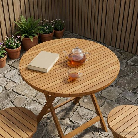 vidaXL Plateau de table Ø 90 x 3,5 Rond Bois de teck massif Naturel (1/5)