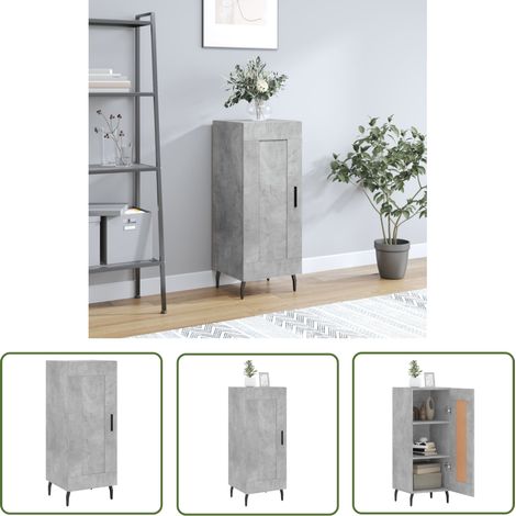 The Living Store Buffet Gris béton 34,5x34x90 cm Bois d'ingénierie - Buffet Gris - Meuble Rangement - Armoire Design - Mobilier Salon - Commode (1/5)