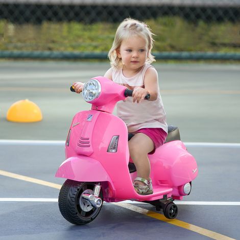 Moto Vespa électrique pour enfants de 18 à 36 mois, alimentée par batterie 6V, avec phare, klaxon et 4 roues, 66,5 x 38 x 52 cm, rose