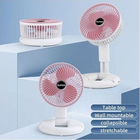Faltbarer, wiederaufladbarer USB-C-Tischventilator mit Handyhalterung, Rosa (1/5)
