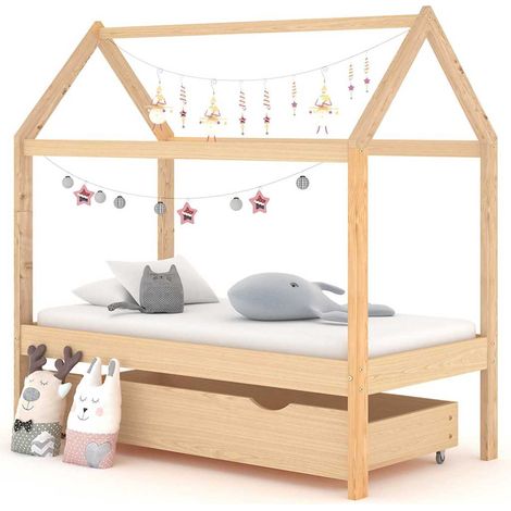 Lit simple pour enfant - Cadre de lit avec tiroir Bois de pin massif 70x140 cm BV262100 - BonneVie (1/5)