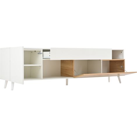 Meuble TV 1803850 cm, meuble bas avec porte inférieure et 1 tiroir, meuble TV avec 7 compartiments de rangement, panneau TV brillant, meuble de salon, adapté aux téléviseurs d’environ 75 pouces (1/5)