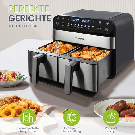 Friteuse à air 10 L XXL à double zone, écran LED tactile, 2400 W, noire REDOM (1/5)
