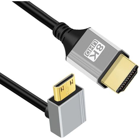 Câble HDMI 2.1, HDMI mâle vers mini HDMI mâle coudé à 90 degrés vers le haut, 8K @ 60 Hz, 4K @ 120 Hz, 48 Gbit/s, câble plaqué or ultra haut débit de 0,5 m pour TV, moniteur, ordinateur (1/5)