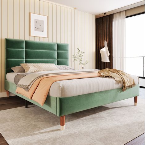 lit 140x200 velours vert avec sommier HAVRYA (1/5)