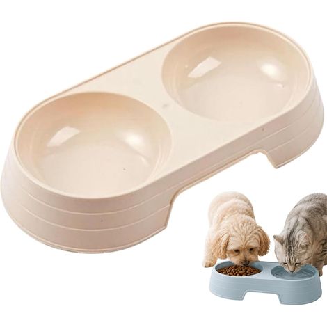 Lot de 2 gamelles pour eau et nourriture pour animaux, distributeur double pour chats et petits chiens, station d'alimentation compacte et portable, beige (1/5)