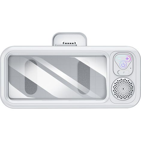 Boîtier étanche blanc pour téléphone salle de bain avec haut-parleur Bluetooth, support mural tactile écran transparent pour visionnage sous la douche (1/5)