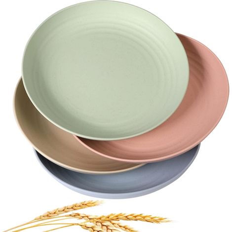Assiettes Paille De Blé - 25 Cm - Lavables En Lave-Vaisselle Et Micro-Ondes - Pour Repas Quotidiens Picnics Camping - Lot De 4 (1/5)