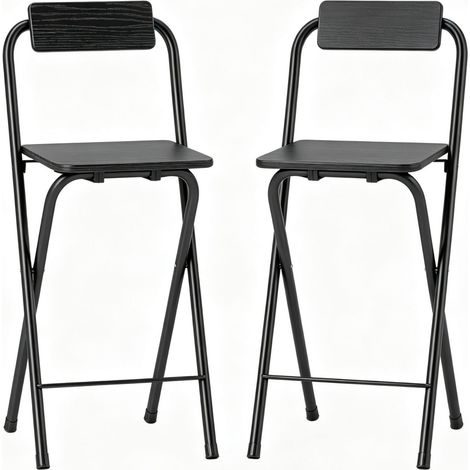 Lot de 2 tabourets de bar pliants noirs en MDF et acier avec dossier et repose-pieds MODENUIT (1/5)