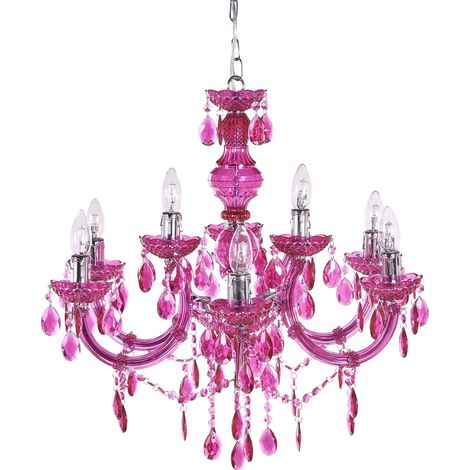 Chandelier Pink Acrylic Crystal 6 Light Bulbs Glamour Living Room Bedroom KALANG L (1/5)